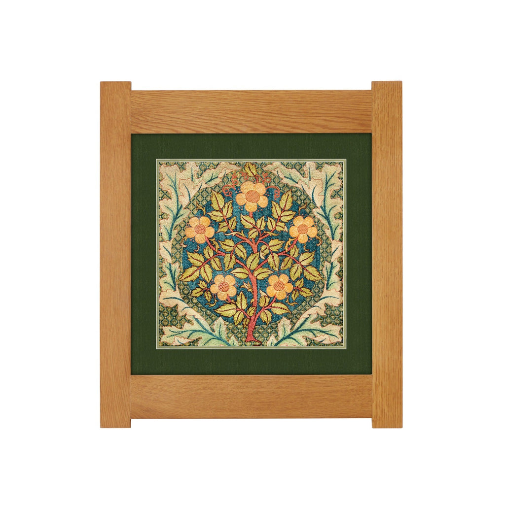 Arts & Crafts Mission Oak Framed Art with Floral Tree