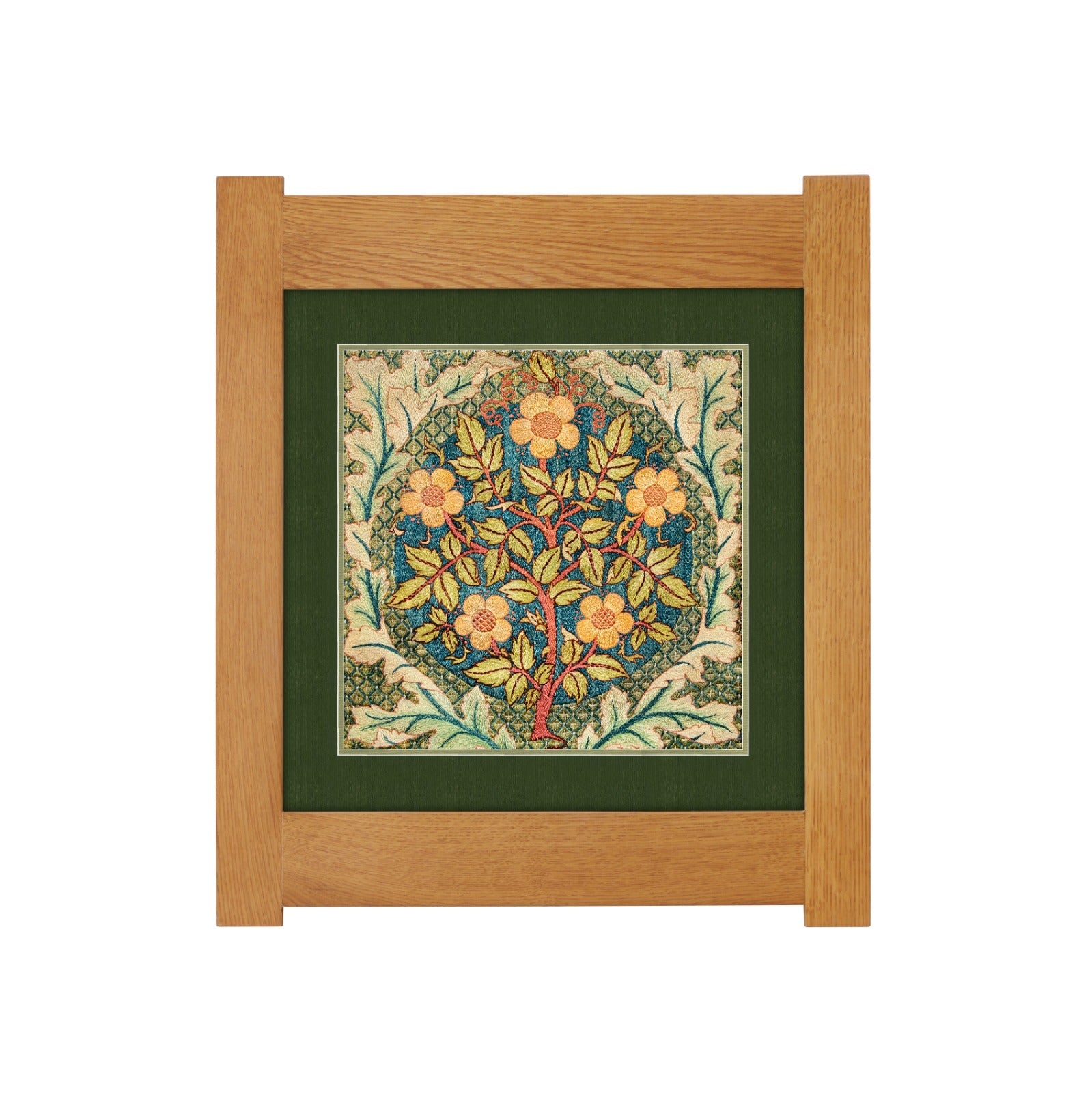 Arts & Crafts Mission Oak Framed Art with Floral Tree