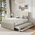 Upholstered Platform Bed With Twin Size Trundle And 3 Drawers