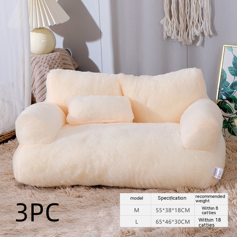 Luxury Plush Pet Sofa Bed with Pillow — 3 Colors, 4 Sizes
