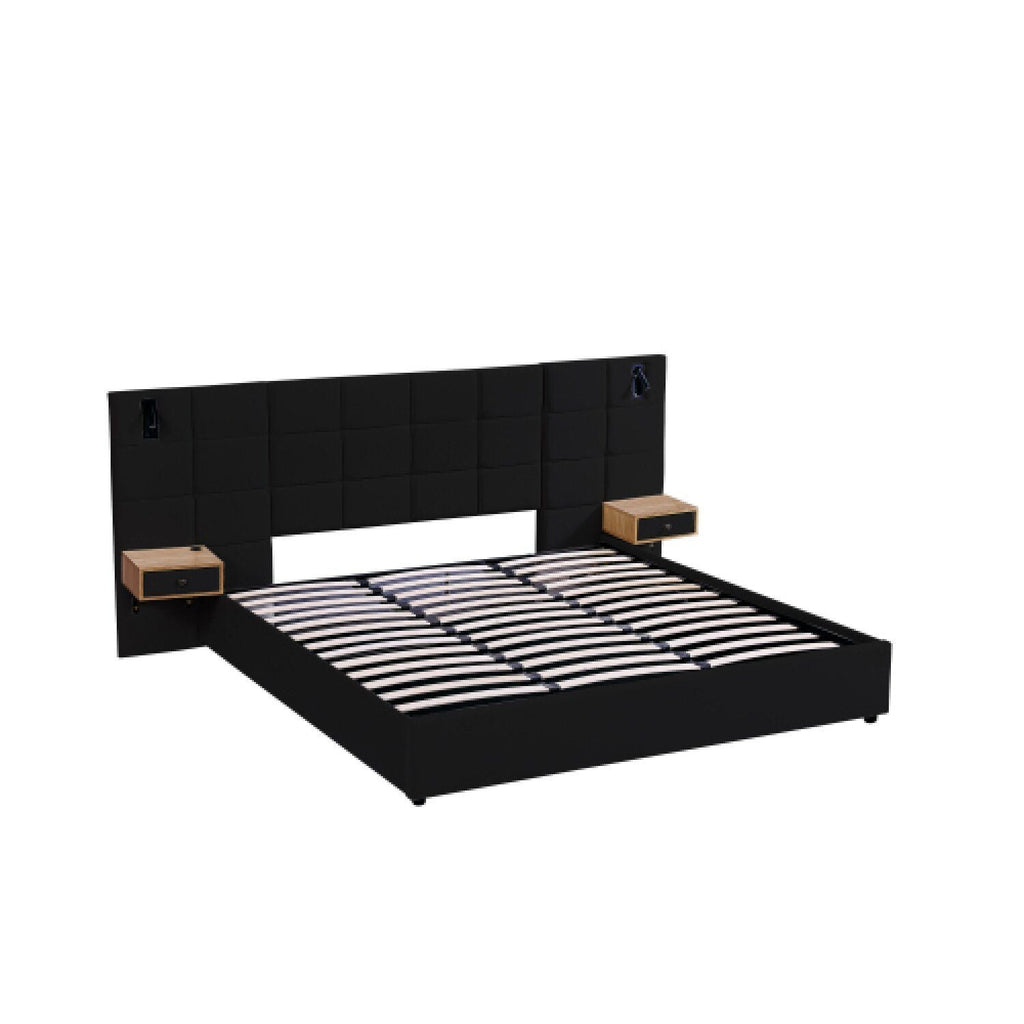 Upholstered Hydraulic Platform Bed With Storage Shelves, Reading Lamps, USB Port