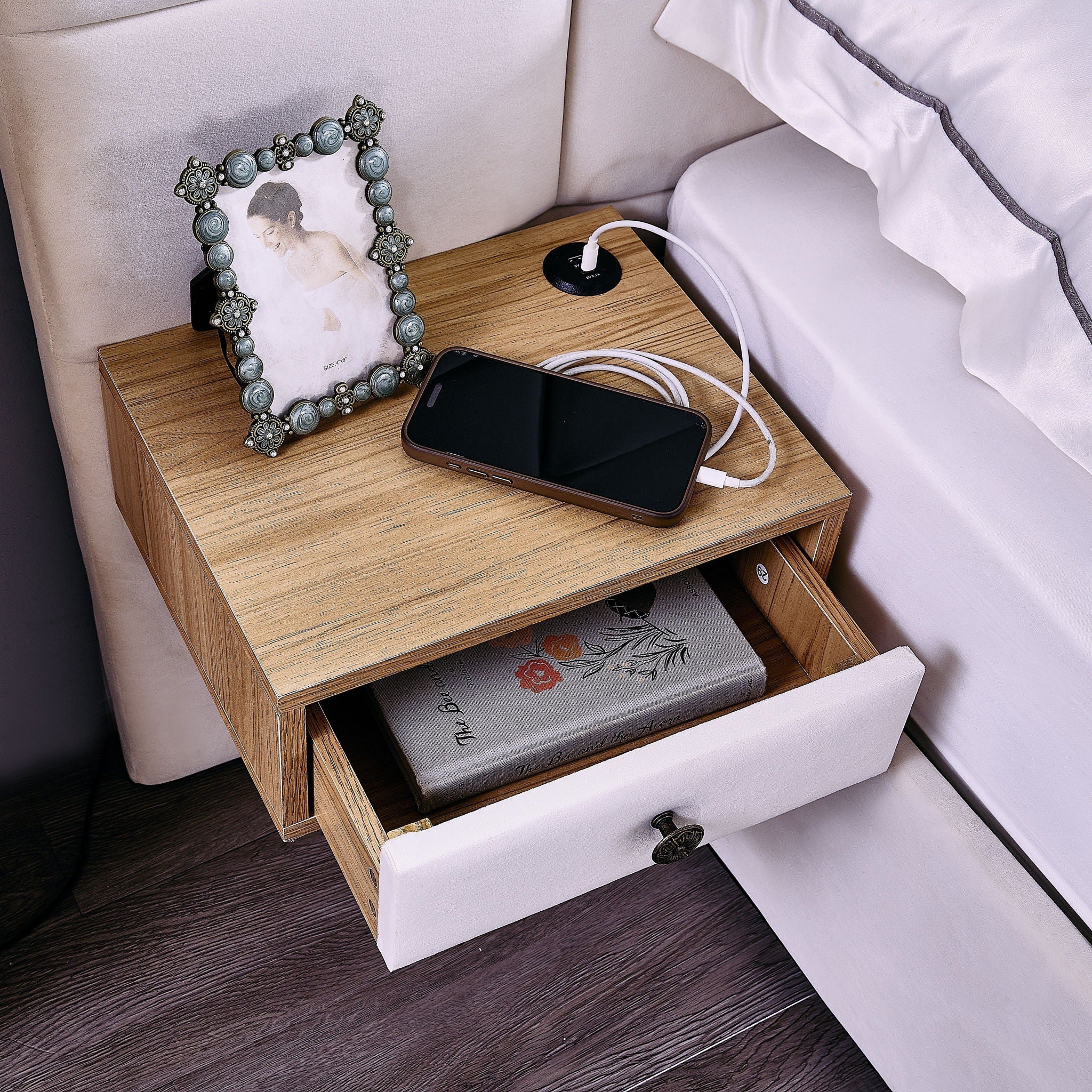 Upholstered Hydraulic Platform Bed With Storage Shelves, Reading Lamps, USB Port