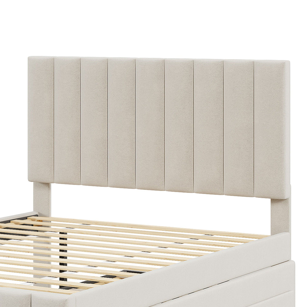 Upholstered Platform Bed With Twin Size Trundle And 3 Drawers