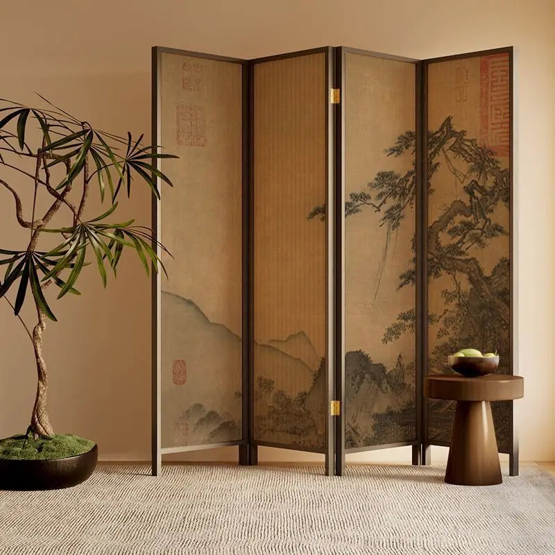 New Chinese Zen Room Divider Screen – Wabi‑Sabi Partition with Song‑Dynasty Aesthetic