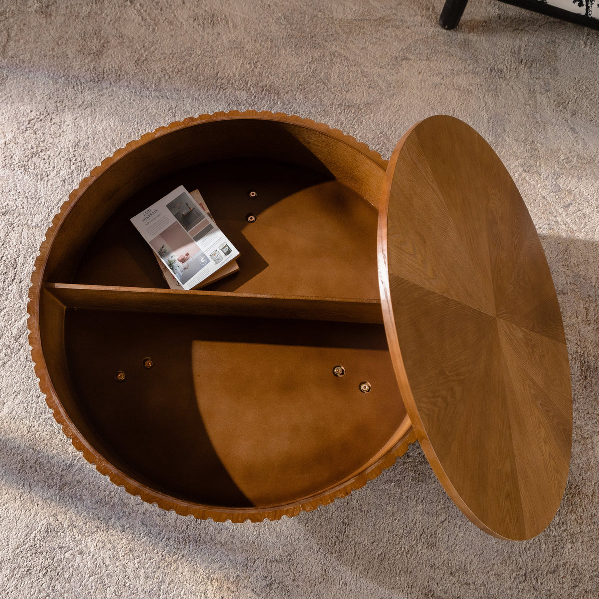 31.5" Retro Round Coffee Table with Storage Space