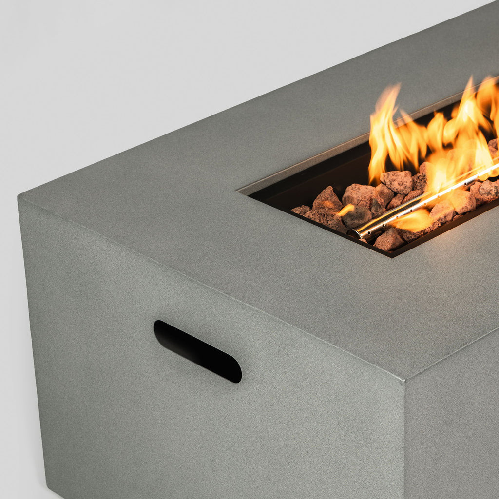 Propane Gas Fire Pit Table, 50000 Btu Rectangular With Glass Wind Guard For Outside - Gray