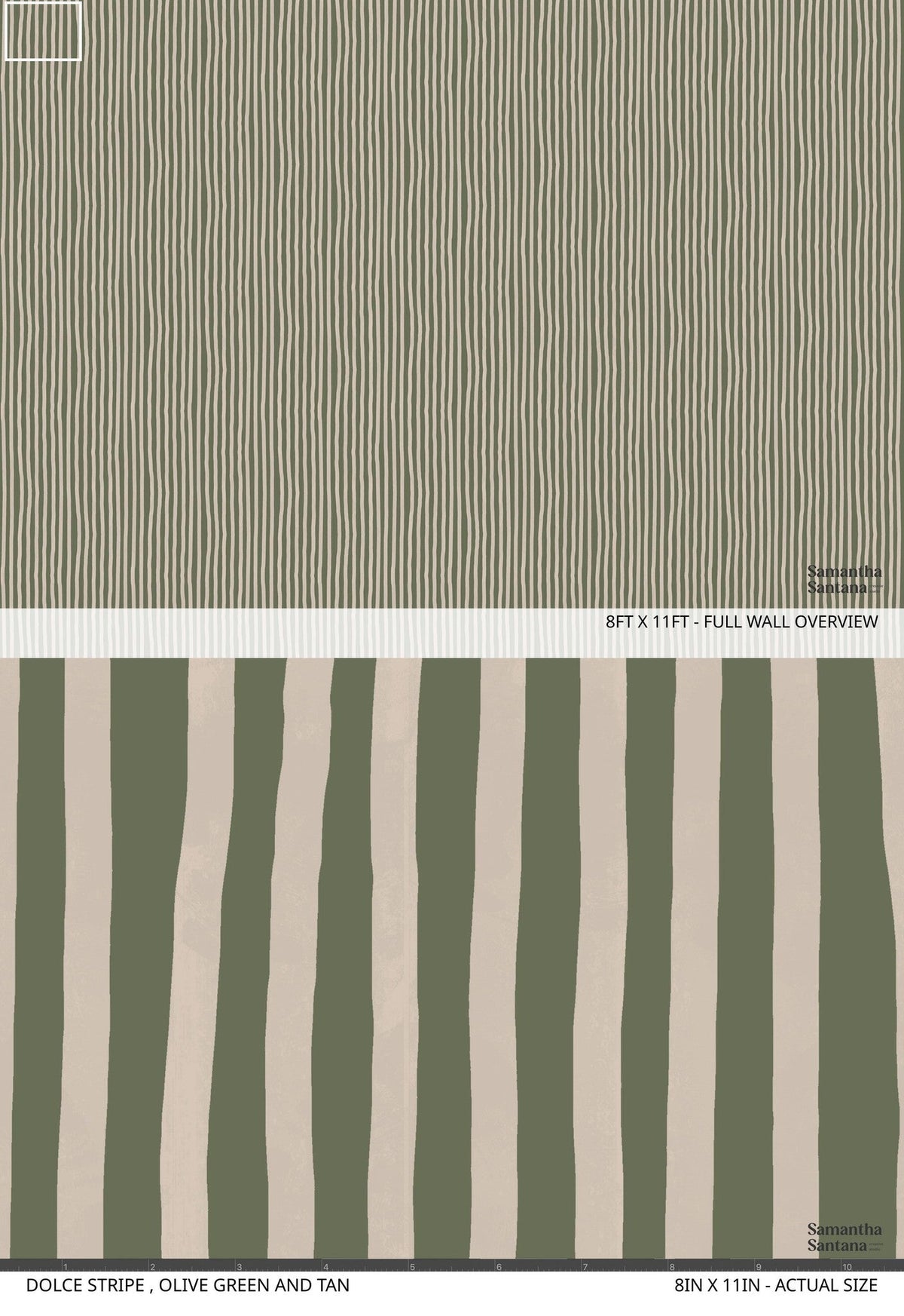 Dolce Stripe Wallpaper, olive green and tan