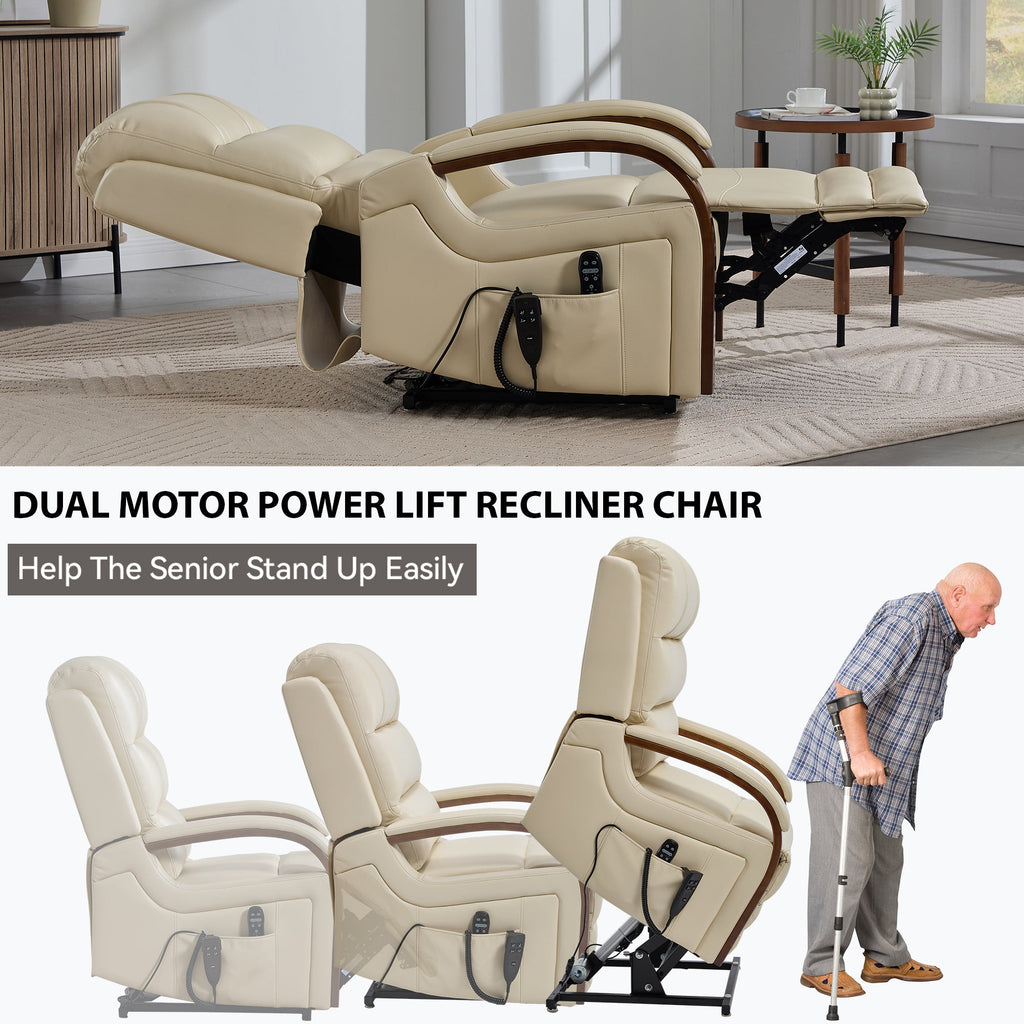 Lift Recliner Chair Power Chenille Beige Heat Massage 350lb