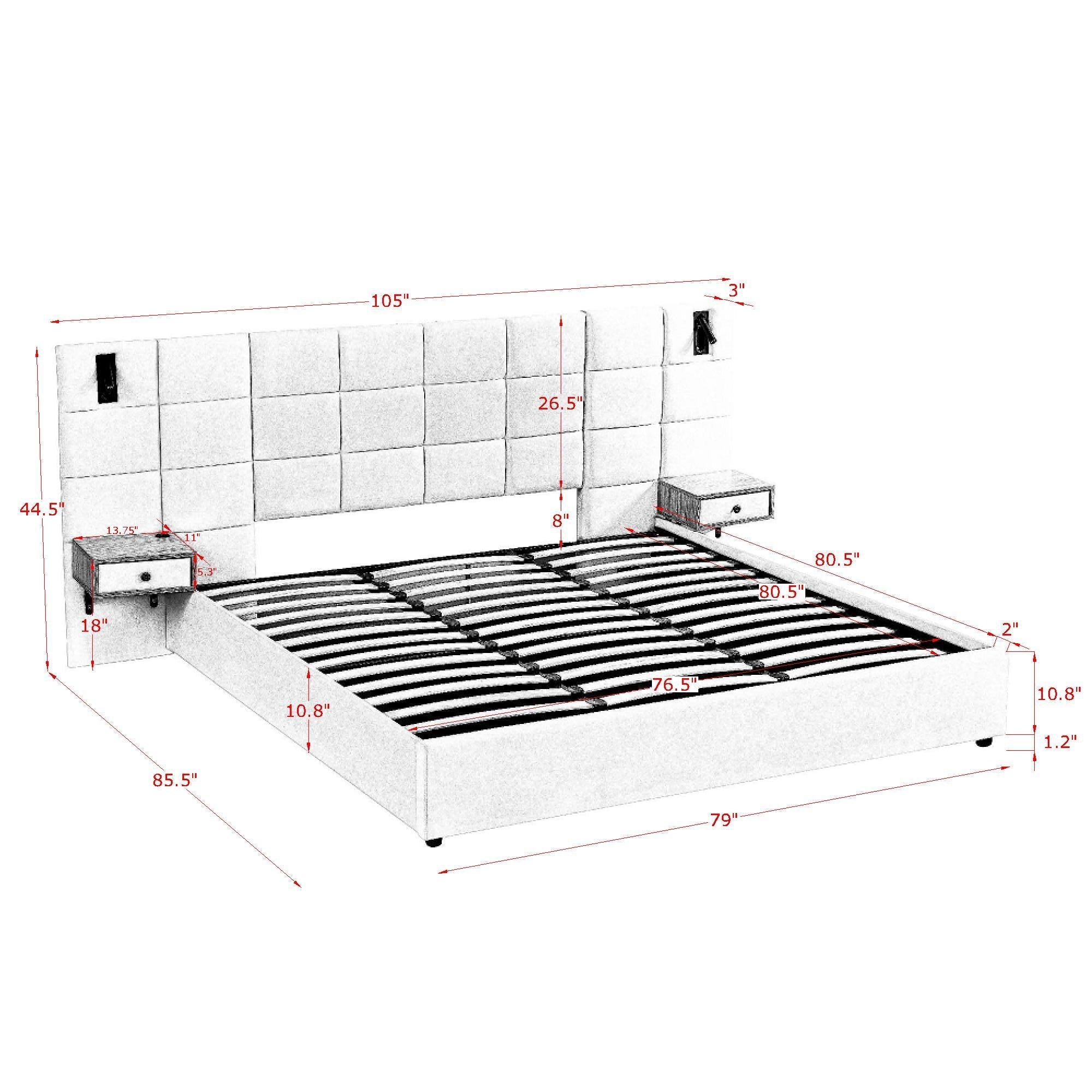 Upholstered Hydraulic Platform Bed With Storage Shelves, Reading Lamps, USB Port