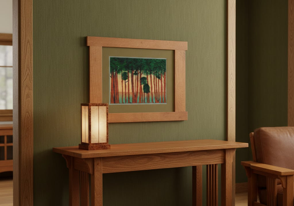 Arts & Crafts Mission Oak Framed Art with Silent Forest Michael's Cherry