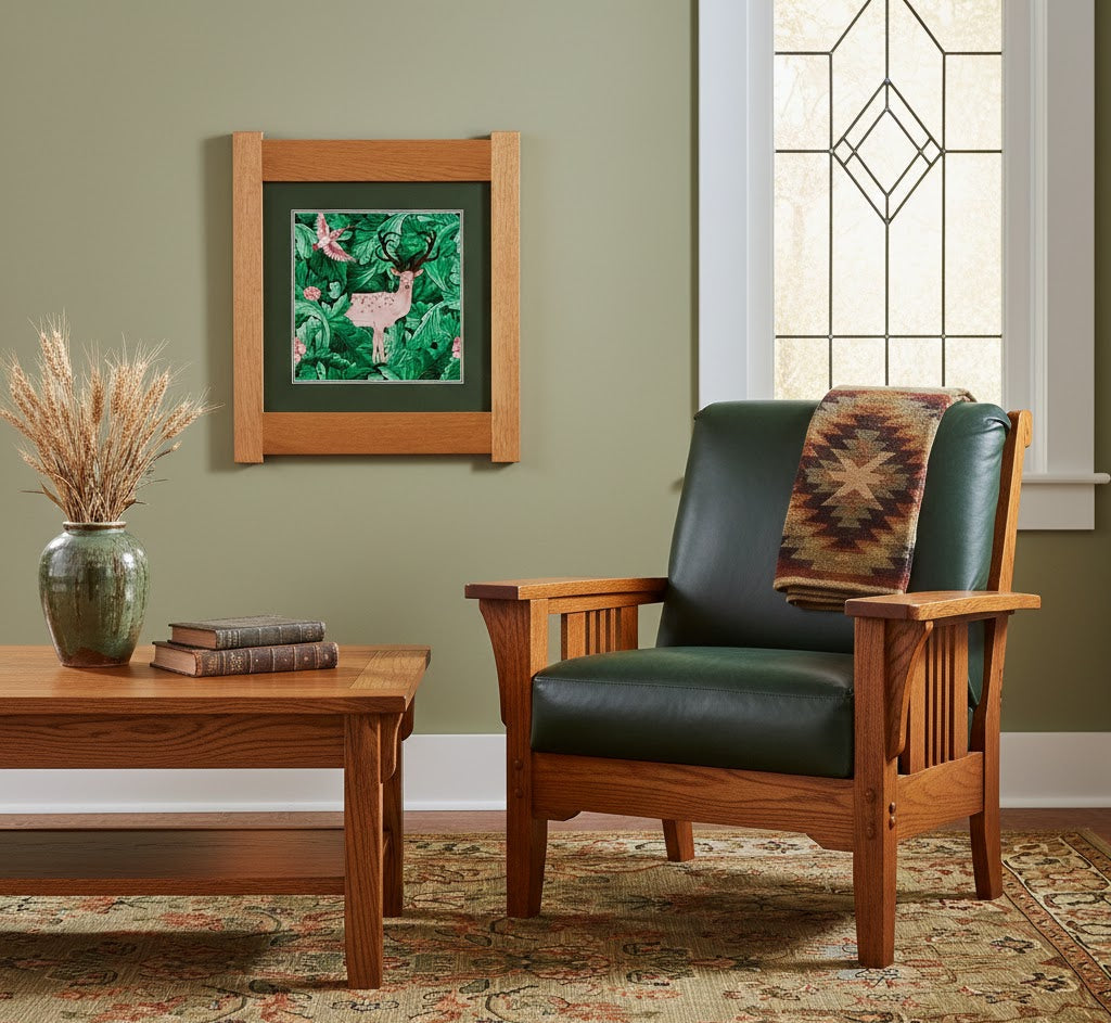 Arts & Crafts Mission Oak Framed Art with Woodland Harmony