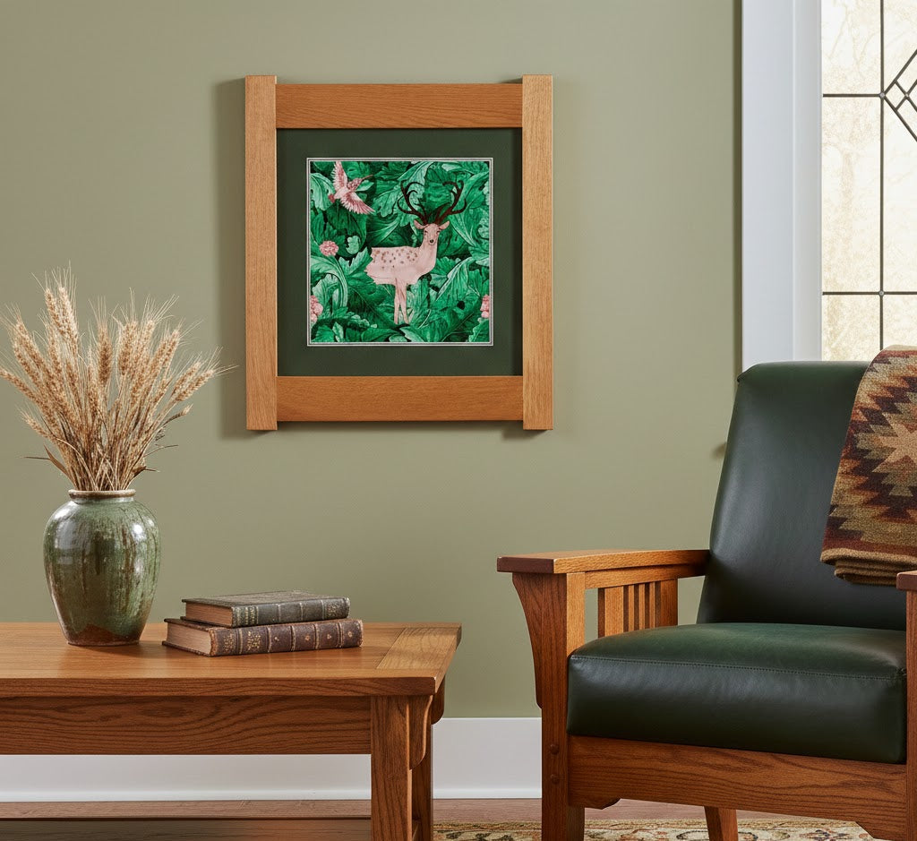 Arts & Crafts Mission Oak Framed Art with Woodland Harmony
