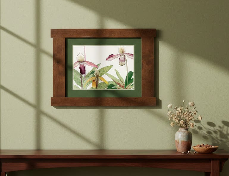 Arts & Crafts Mission Oak Framed Art with Tropical Bloom Walnut finish