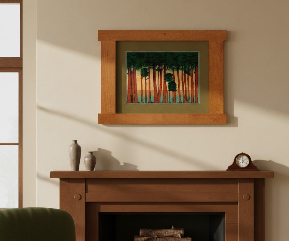 Arts & Crafts Mission Oak Framed Art with Silent Forest Michael's Cherry