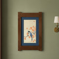 Arts & Crafts Mission Oak Framed Art with Blue Jay in Autumn Blossom